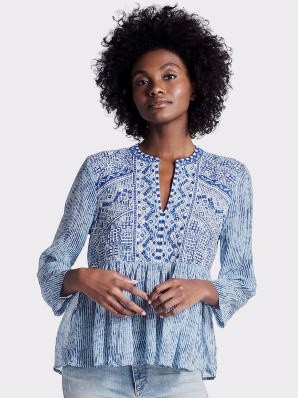 Lucky Brand Blue Embroidered Top